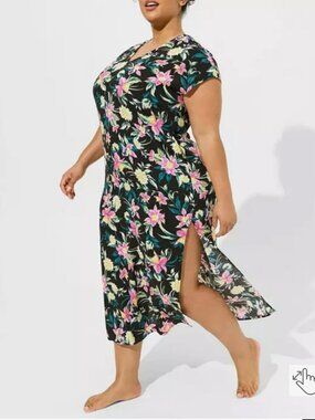 Torrid Maxi Washable Gauze Side Slits Caftan Cover-Up Dress